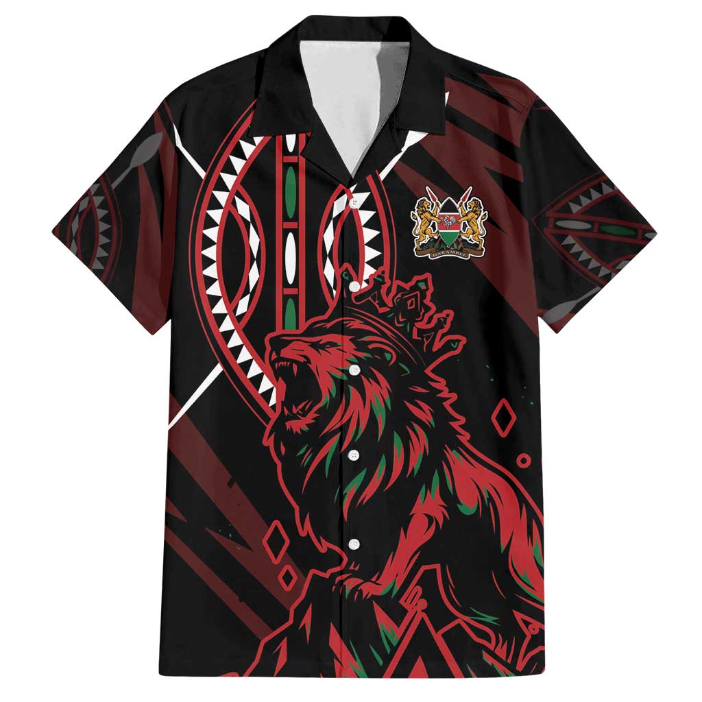 Kenya King Lion Personalized Family Matching Tank Maxi Dress and Hawaiian Shirt Stylized Maasai Shield - Wonder Print Shop