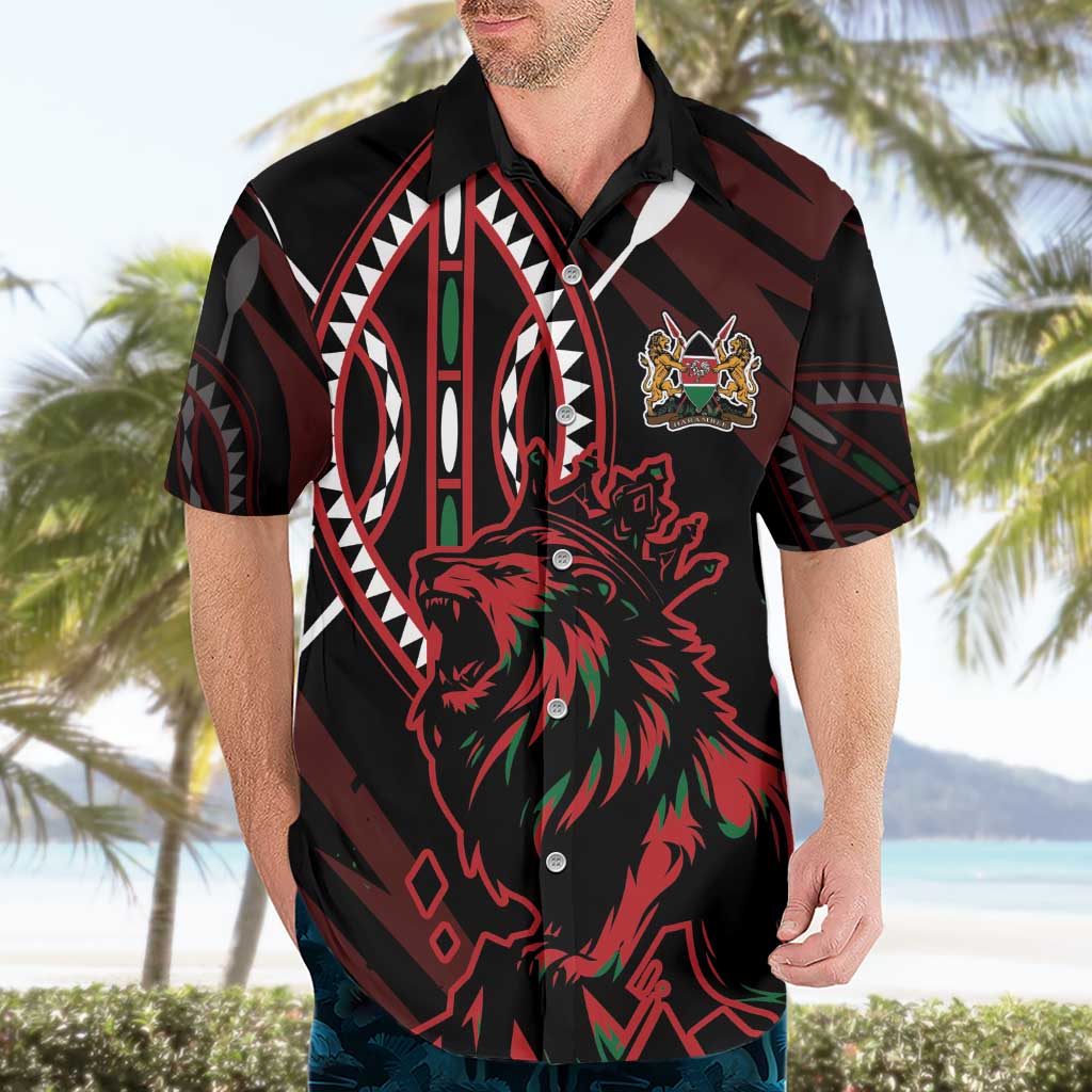 Kenya King Lion Personalized Hawaiian Shirt Stylized Maasai Shield - Wonder Print Shop