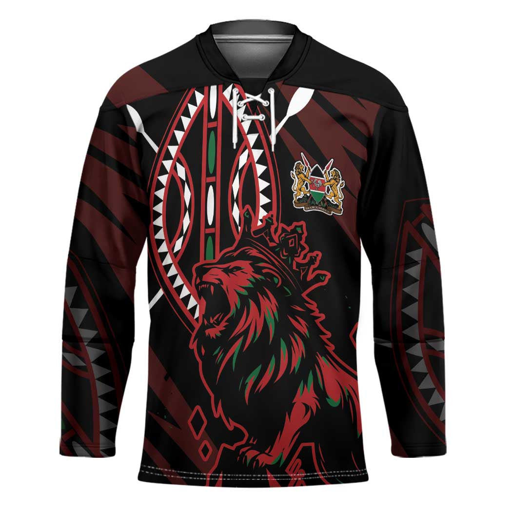 Kenya King Lion Personalized Hockey Jersey Stylized Maasai Shield - Wonder Print Shop