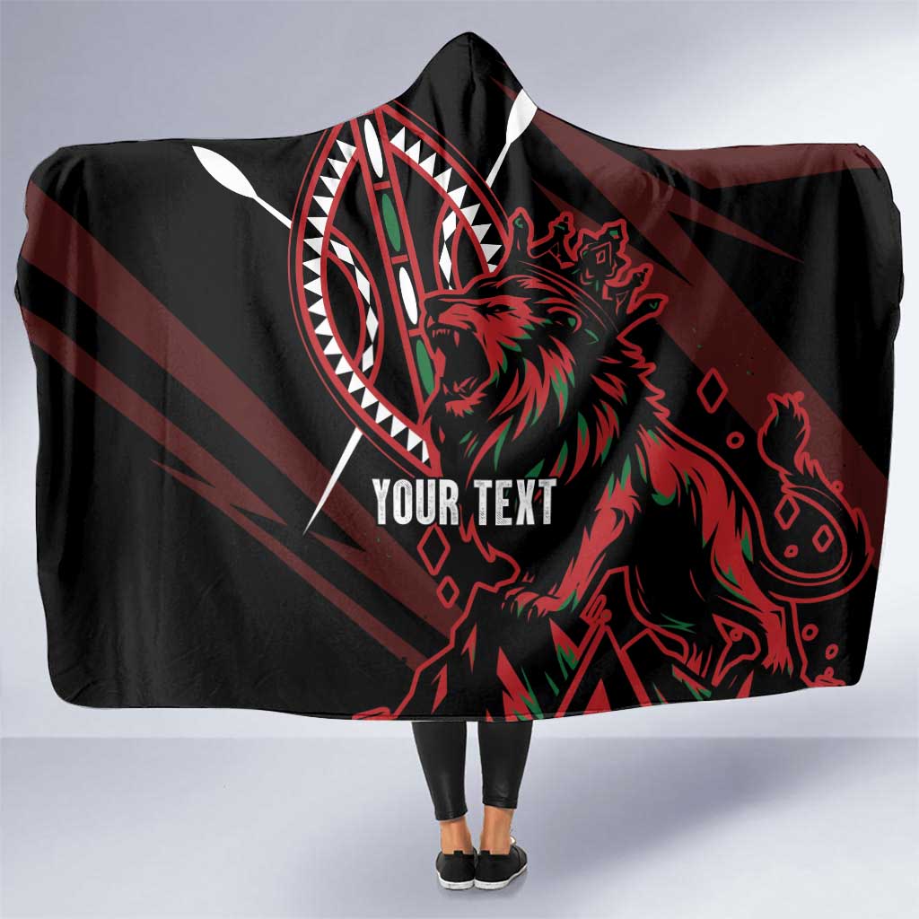 Kenya King Lion Personalized Hooded Blanket Stylized Maasai Shield - Wonder Print Shop