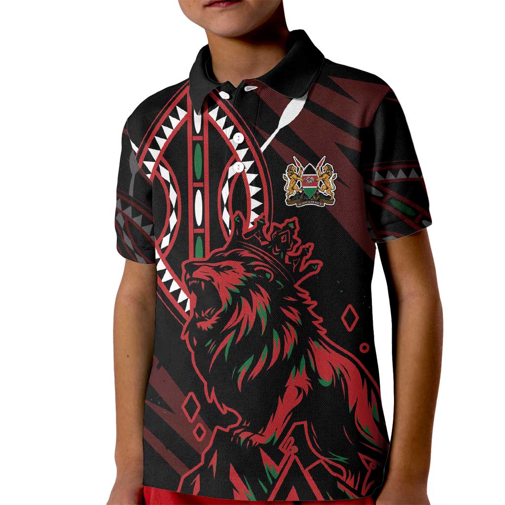 Kenya King Lion Personalized Kid Polo Shirt Stylized Maasai Shield - Wonder Print Shop