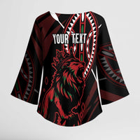 Kenya King Lion Personalized Kimono Sleeve Blouse Stylized Maasai Shield - Wonder Print Shop