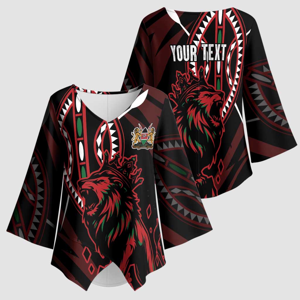 Kenya King Lion Personalized Kimono Sleeve Blouse Stylized Maasai Shield - Wonder Print Shop
