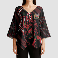 Kenya King Lion Personalized Kimono Sleeve Blouse Stylized Maasai Shield - Wonder Print Shop