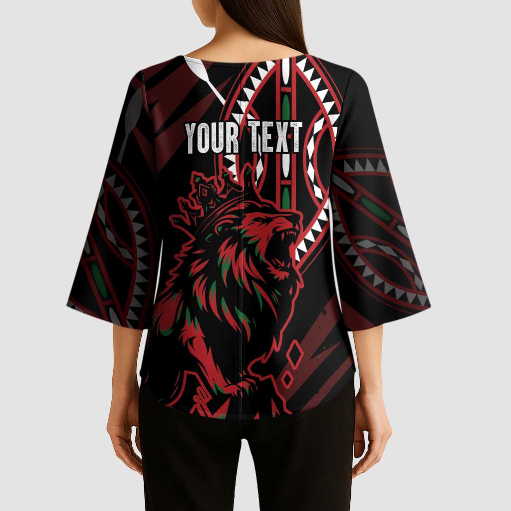 Kenya King Lion Personalized Kimono Sleeve Blouse Stylized Maasai Shield - Wonder Print Shop