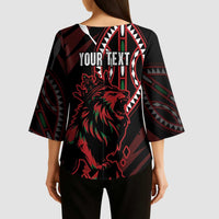 Kenya King Lion Personalized Kimono Sleeve Blouse Stylized Maasai Shield - Wonder Print Shop