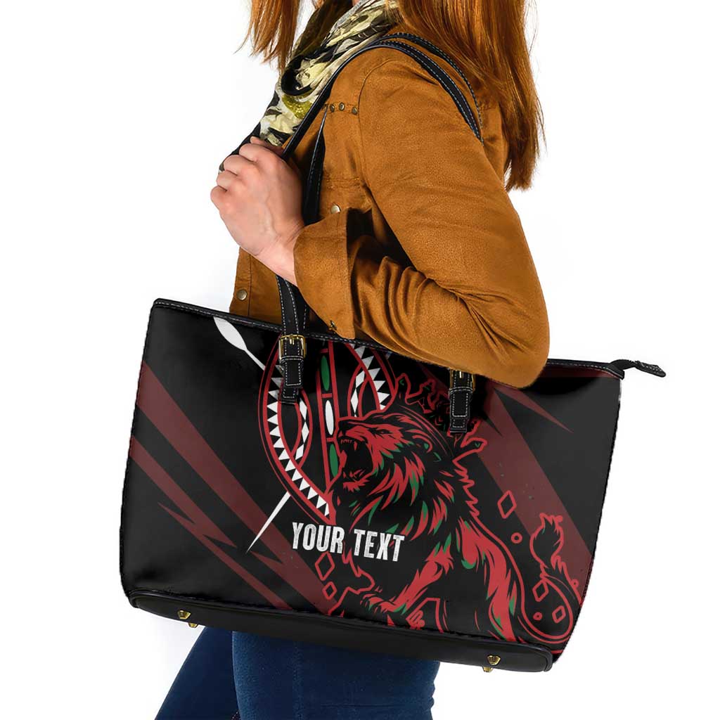 Kenya King Lion Personalized Leather Tote Bag Stylized Maasai Shield - Wonder Print Shop
