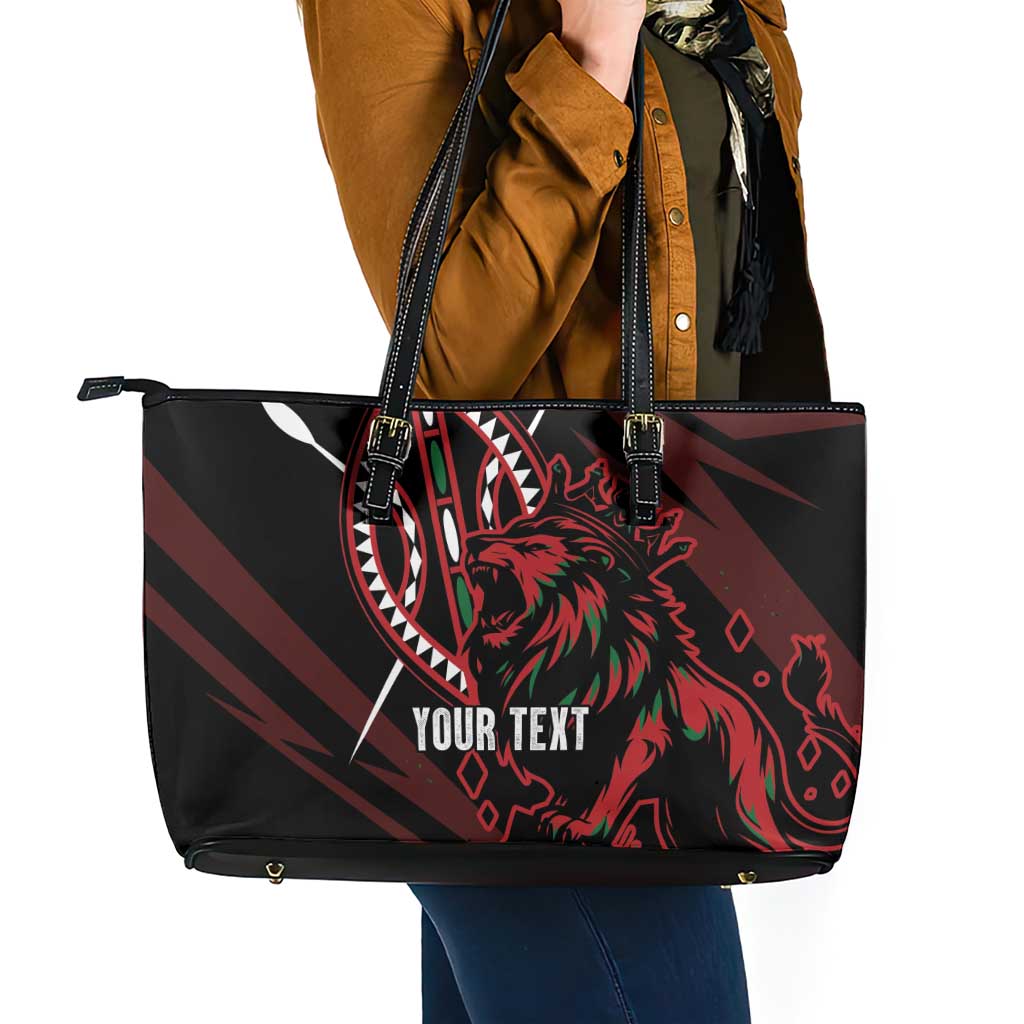 Kenya King Lion Personalized Leather Tote Bag Stylized Maasai Shield - Wonder Print Shop
