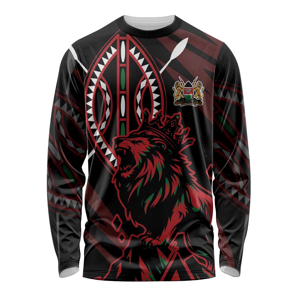 Kenya King Lion Personalized Long Sleeve Shirt Stylized Maasai Shield - Wonder Print Shop