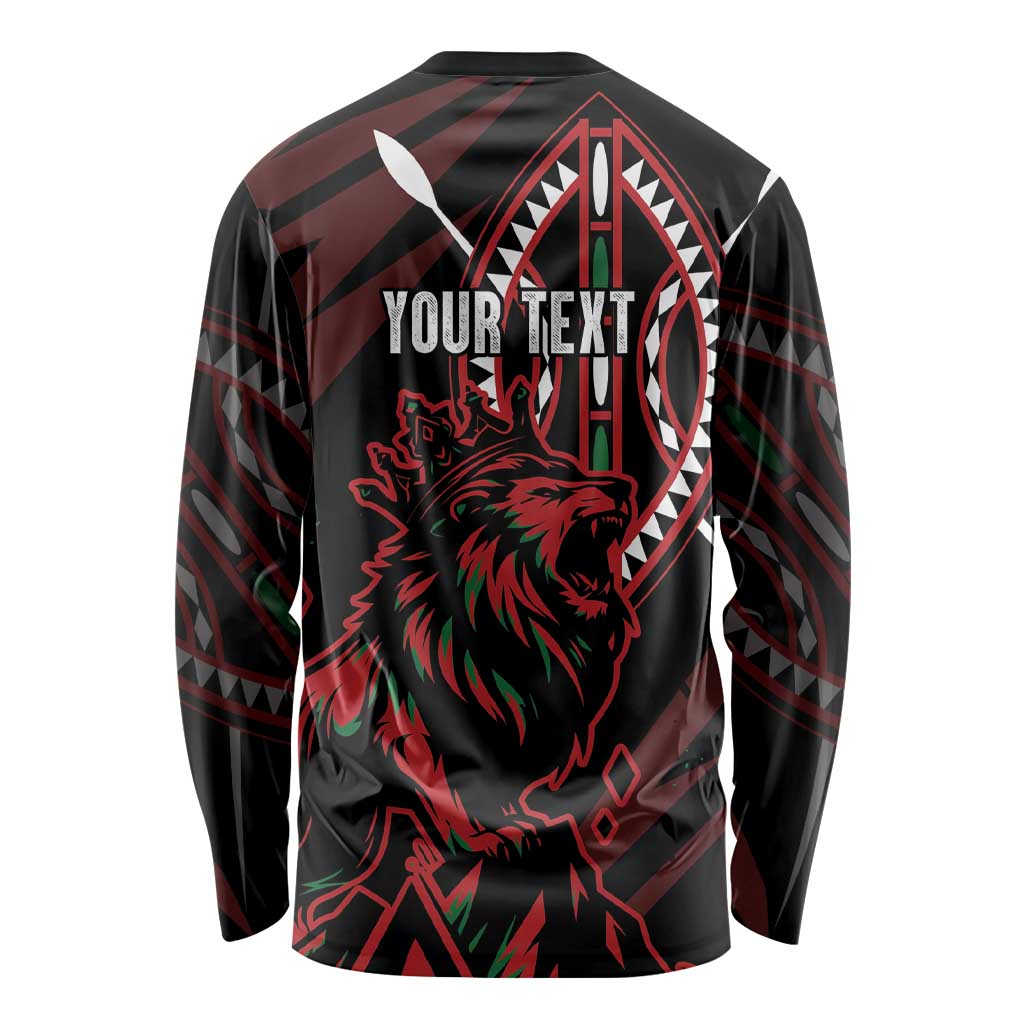 Kenya King Lion Personalized Long Sleeve Shirt Stylized Maasai Shield - Wonder Print Shop