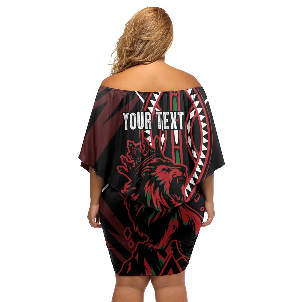 Kenya King Lion Personalized Off Shoulder Short Dress Stylized Maasai Shield - Wonder Print Shop