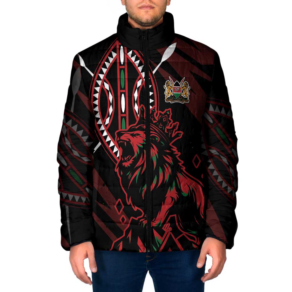 Kenya King Lion Personalized Padded Jacket Stylized Maasai Shield - Wonder Print Shop