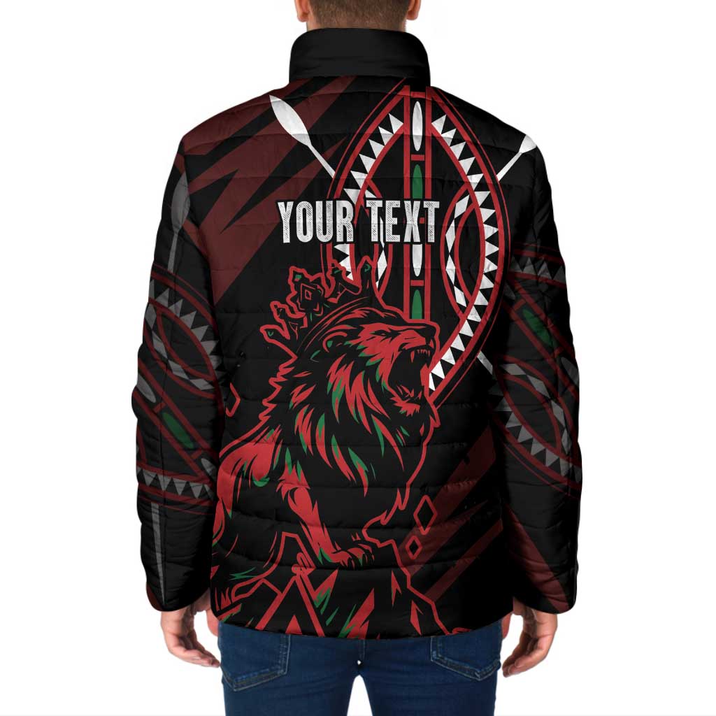 Kenya King Lion Personalized Padded Jacket Stylized Maasai Shield - Wonder Print Shop