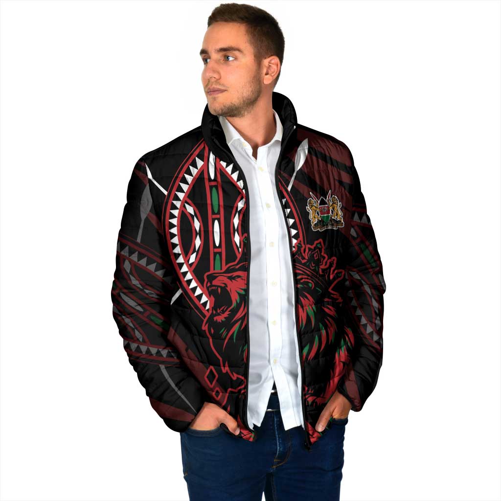 Kenya King Lion Personalized Padded Jacket Stylized Maasai Shield - Wonder Print Shop