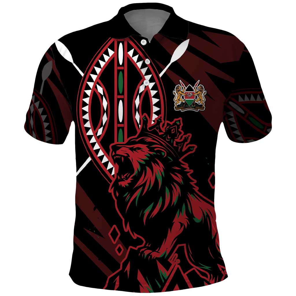 Kenya King Lion Personalized Polo Shirt Stylized Maasai Shield - Wonder Print Shop