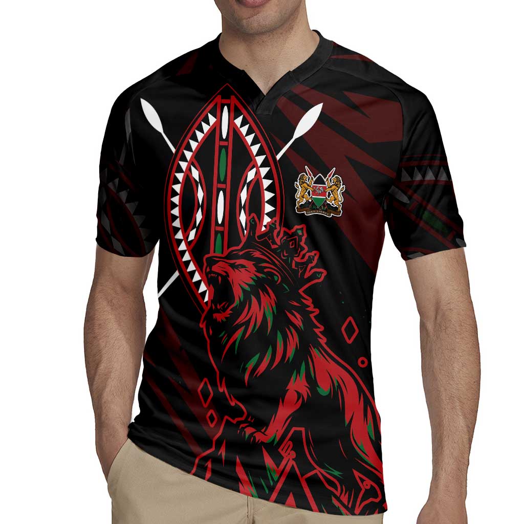 Kenya King Lion Personalized Rugby Jersey Stylized Maasai Shield - Wonder Print Shop