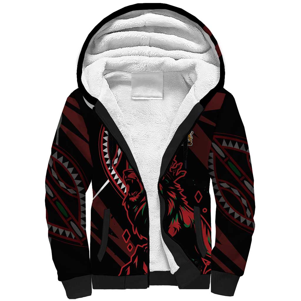 Kenya King Lion Personalized Sherpa Hoodie Stylized Maasai Shield - Wonder Print Shop