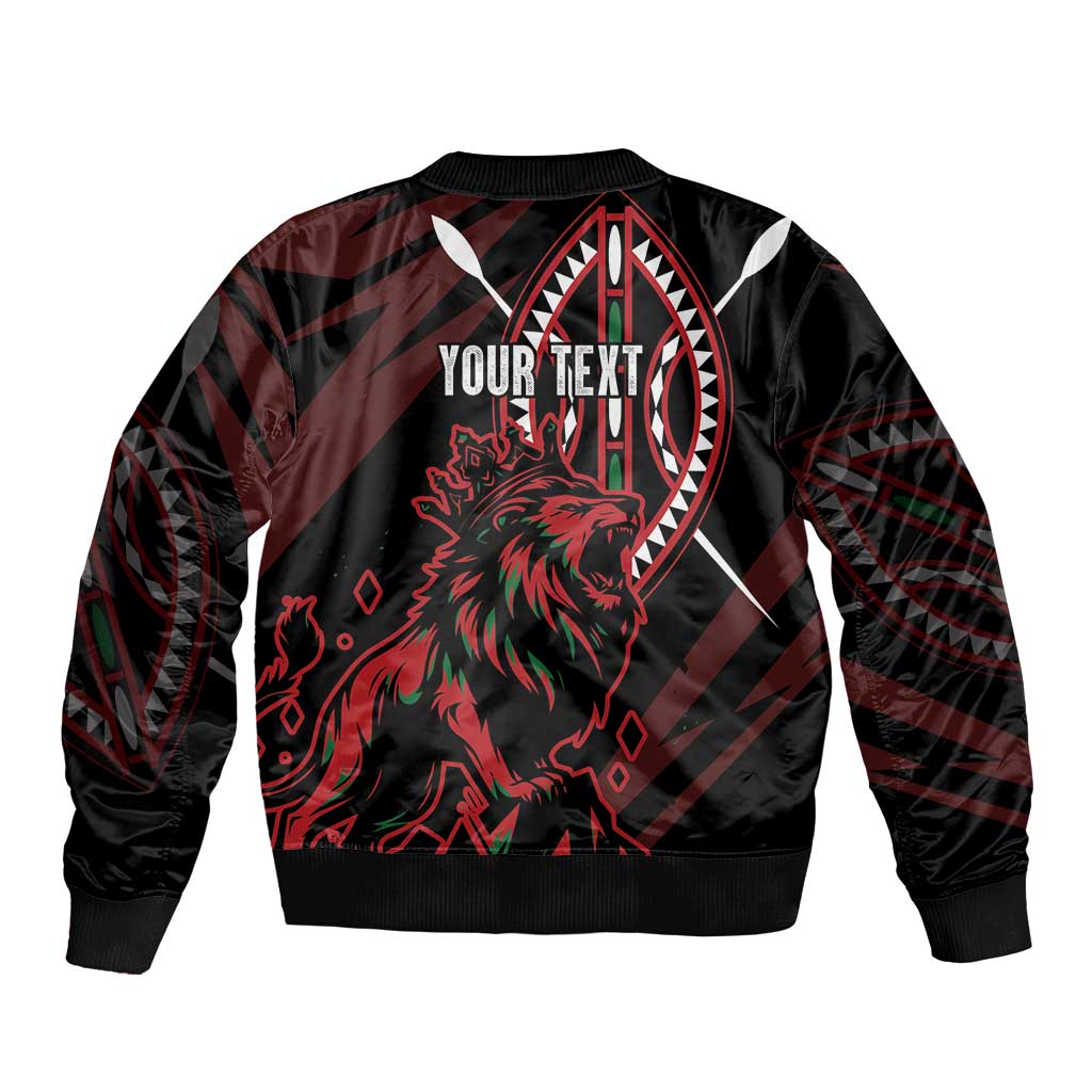 Kenya King Lion Personalized Sleeve Zip Bomber Jacket Stylized Maasai Shield - Wonder Print Shop