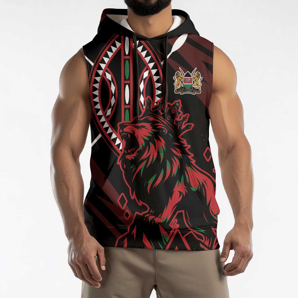 Kenya King Lion Personalized Sleeveless Hoodie Stylized Maasai Shield - Wonder Print Shop