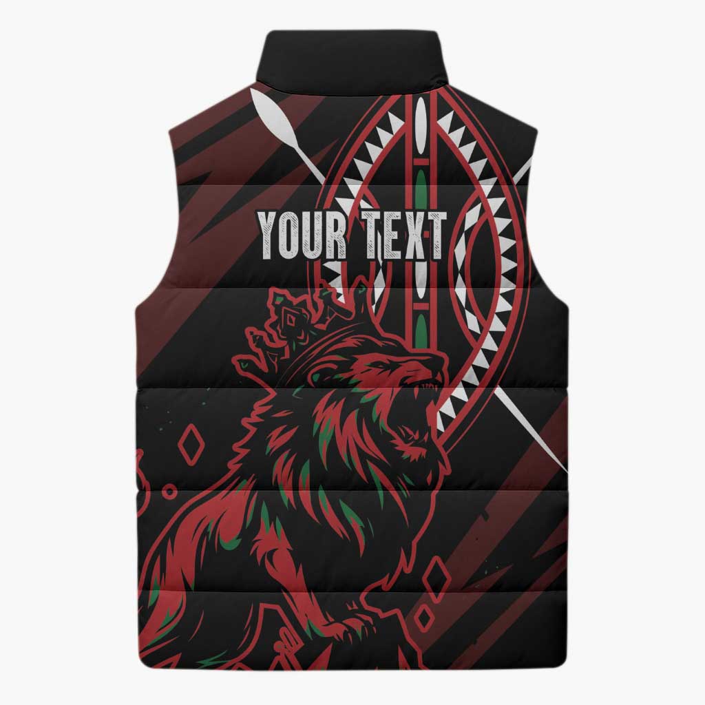 Kenya King Lion Personalized Sleeveless Puffer Jacket Stylized Maasai Shield - Wonder Print Shop
