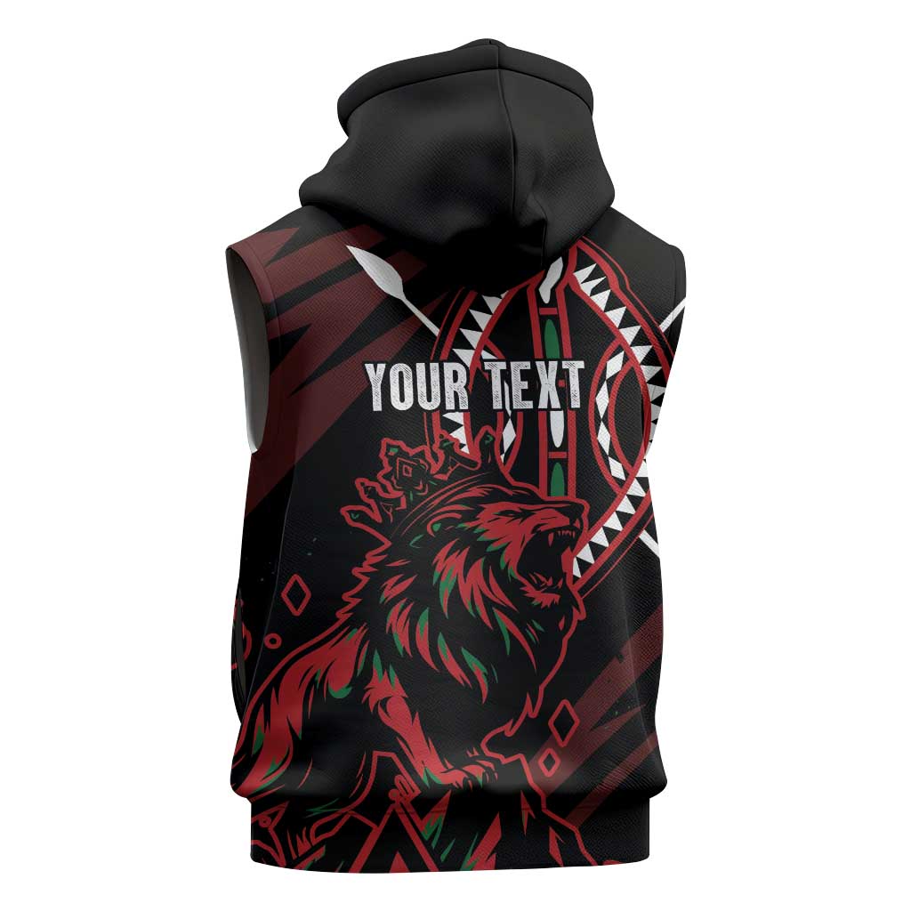 Kenya King Lion Personalized Sleeveless Zip Hoodie Stylized Maasai Shield - Wonder Print Shop