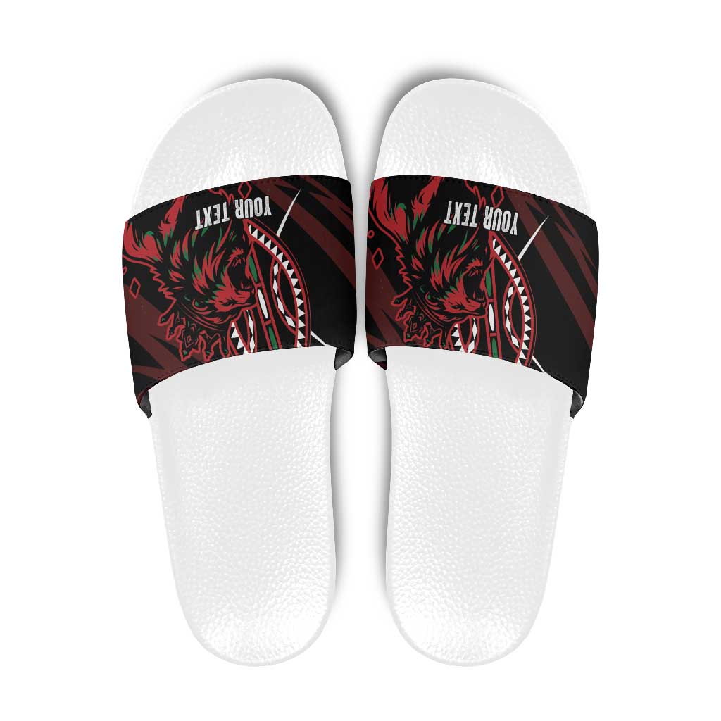 Kenya King Lion Personalized Slide Sandals Stylized Maasai Shield - Wonder Print Shop
