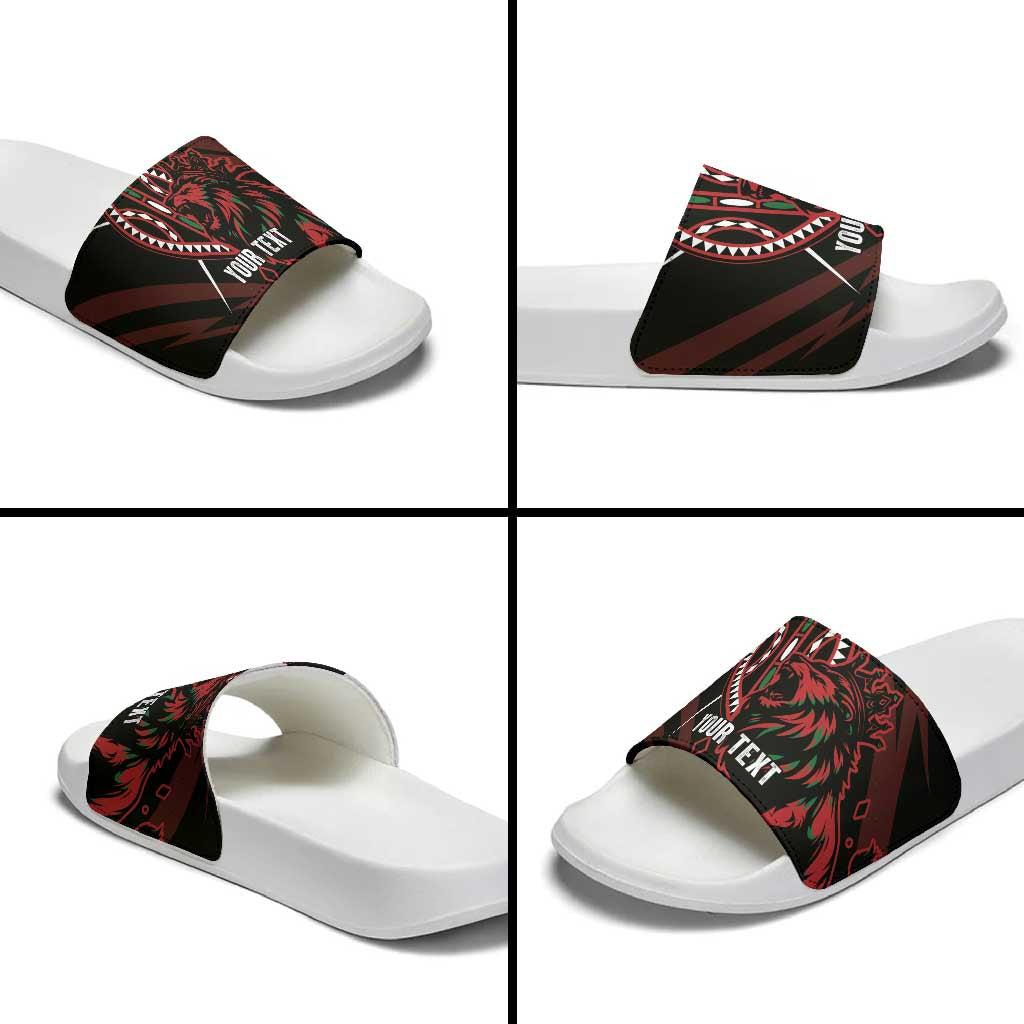Kenya King Lion Personalized Slide Sandals Stylized Maasai Shield - Wonder Print Shop