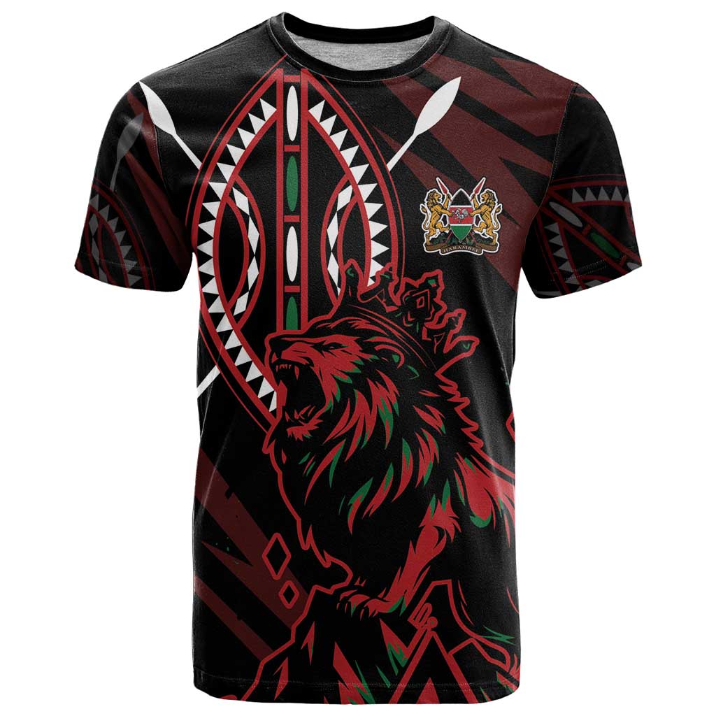 Kenya King Lion Personalized T Shirt Stylized Maasai Shield - Wonder Print Shop