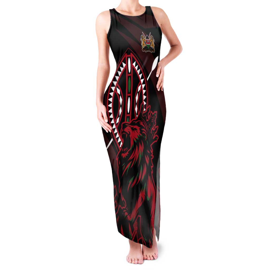 Kenya King Lion Personalized Tank Maxi Dress Stylized Maasai Shield - Wonder Print Shop