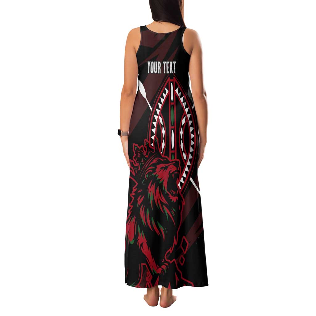 Kenya King Lion Personalized Tank Maxi Dress Stylized Maasai Shield - Wonder Print Shop