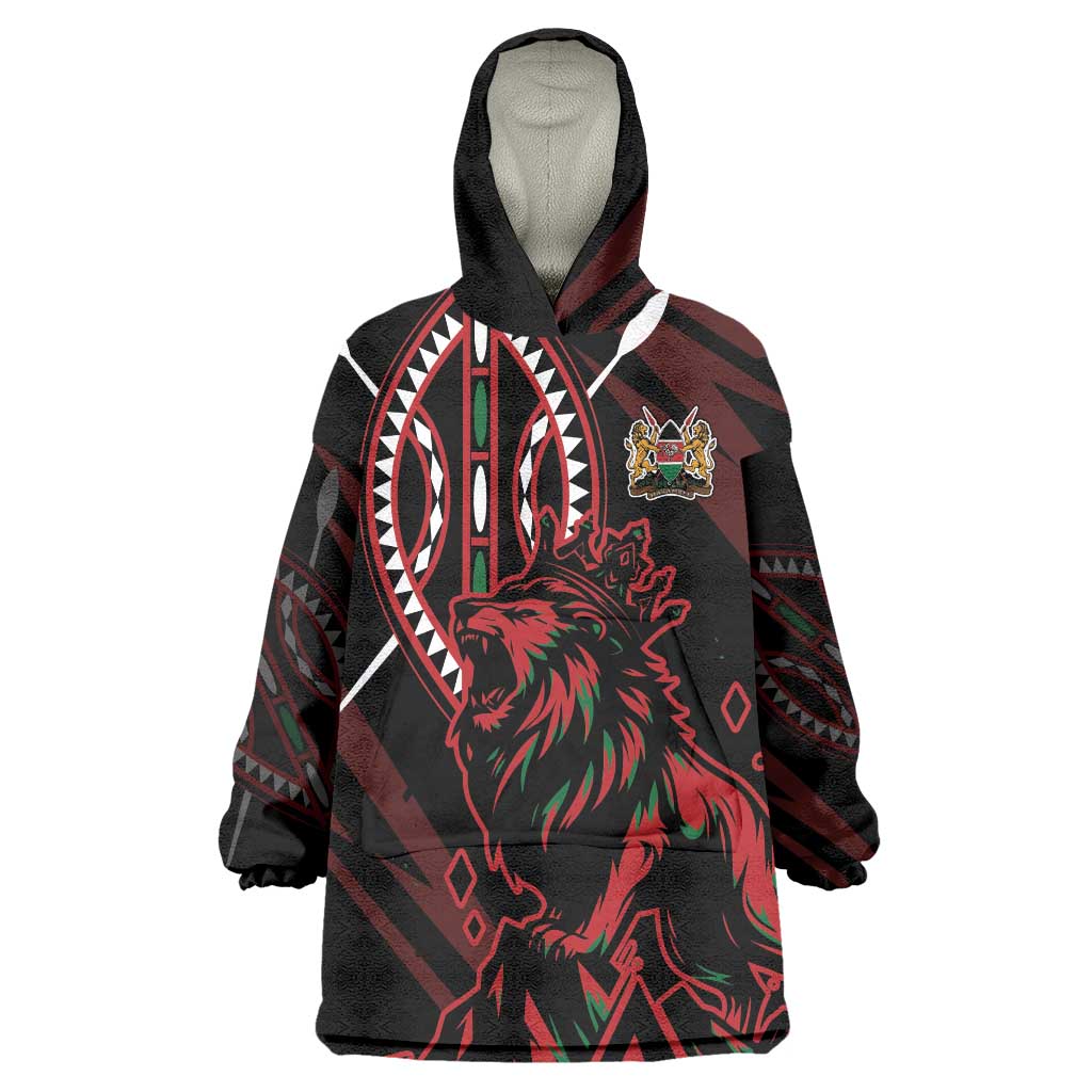 Kenya King Lion Personalized Wearable Blanket Hoodie Stylized Maasai Shield - Wonder Print Shop