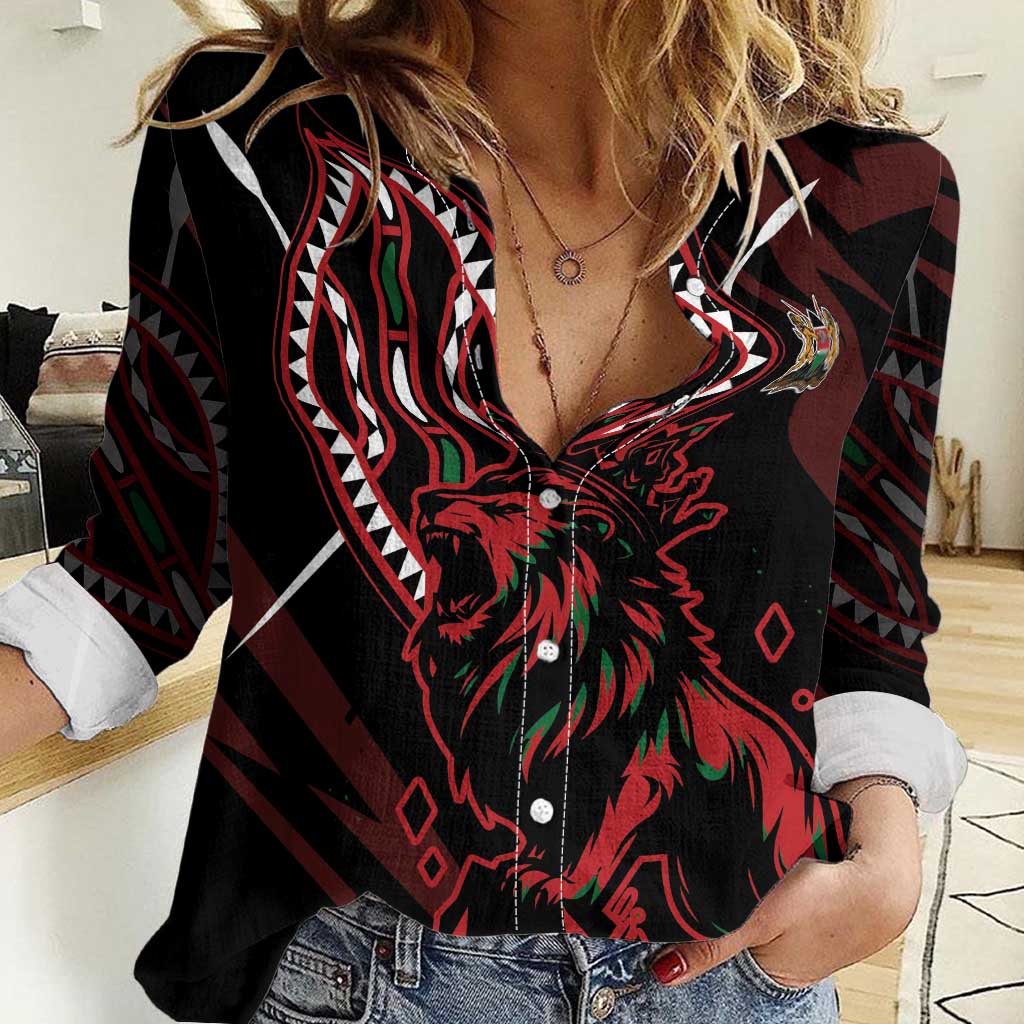 Kenya King Lion Personalized Women Casual Shirt Stylized Maasai Shield - Wonder Print Shop