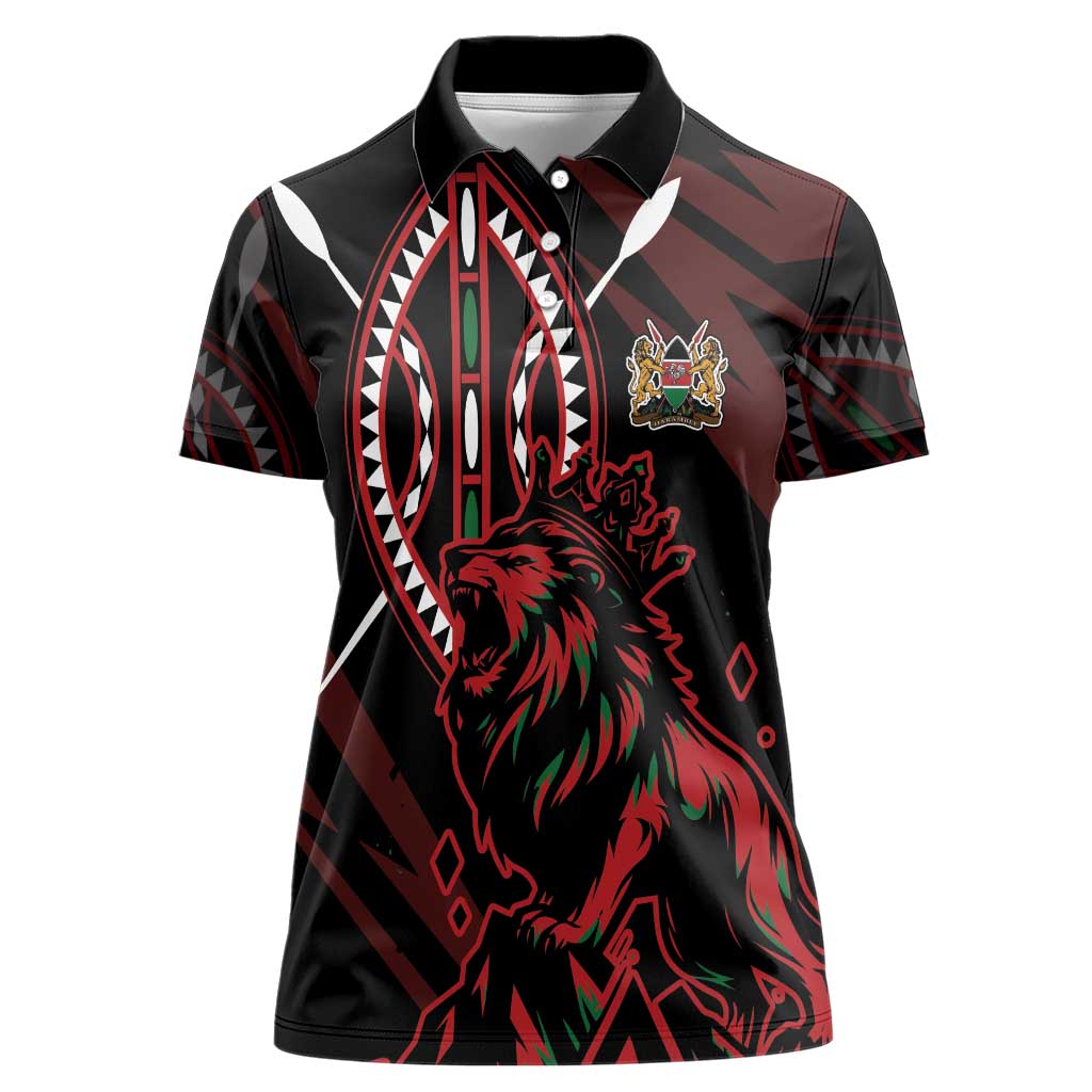 Kenya King Lion Personalized Women Polo Shirt Stylized Maasai Shield - Wonder Print Shop