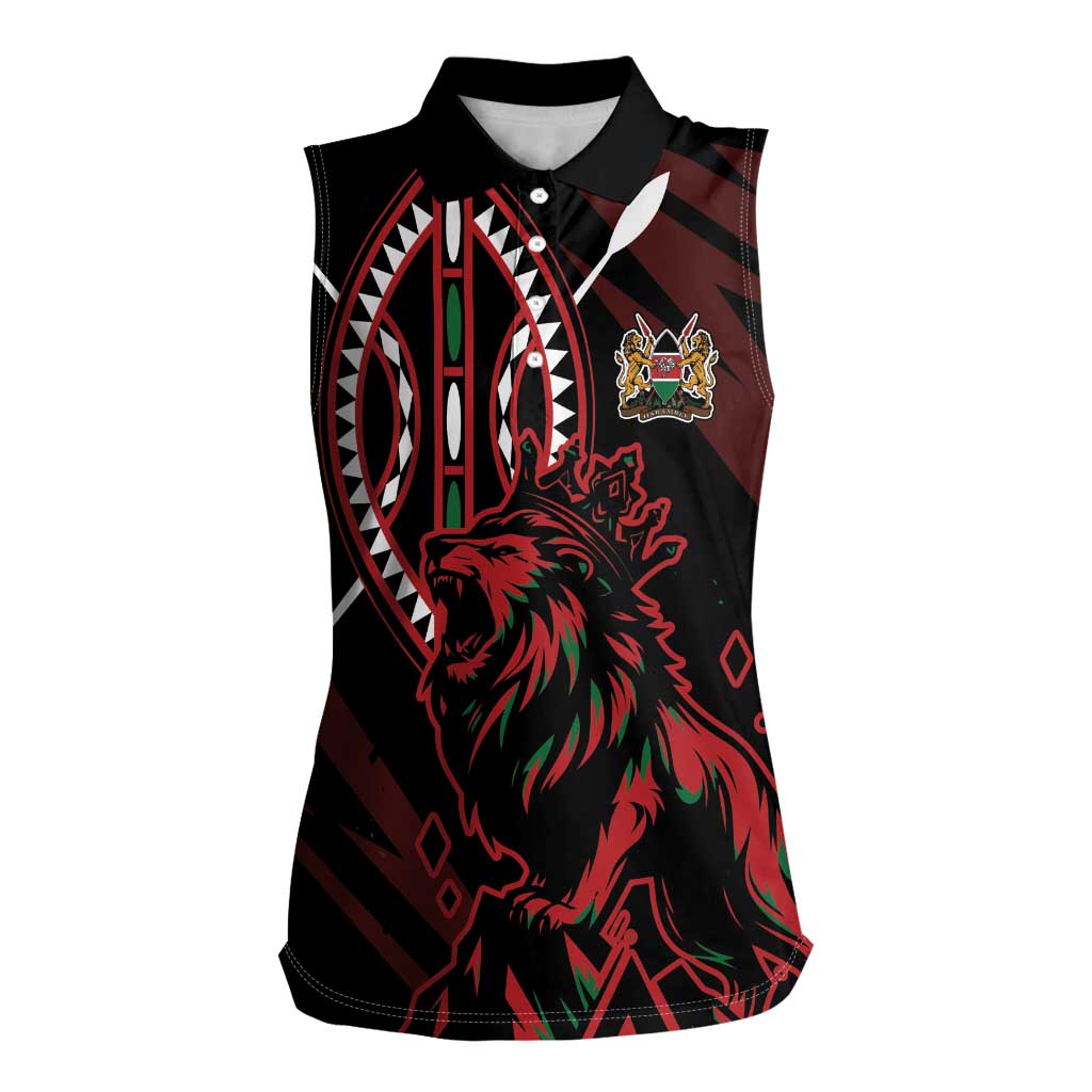 Kenya King Lion Personalized Women Sleeveless Polo Shirt Stylized Maasai Shield - Wonder Print Shop