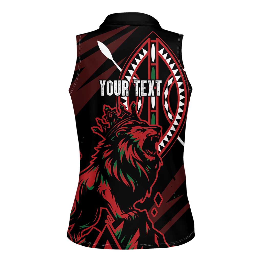 Kenya King Lion Personalized Women Sleeveless Polo Shirt Stylized Maasai Shield - Wonder Print Shop