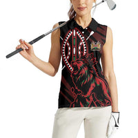 Kenya King Lion Personalized Women Sleeveless Polo Shirt Stylized Maasai Shield - Wonder Print Shop