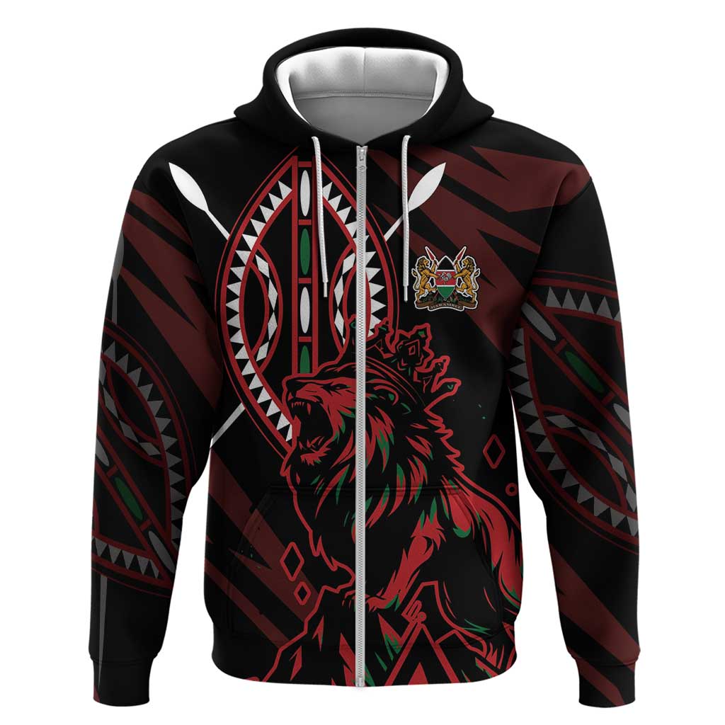 Kenya King Lion Personalized Zip Hoodie Stylized Maasai Shield - Wonder Print Shop