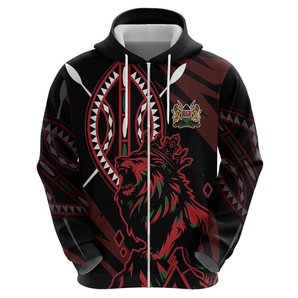 Kenya King Lion Personalized Zip Hoodie Stylized Maasai Shield - Wonder Print Shop