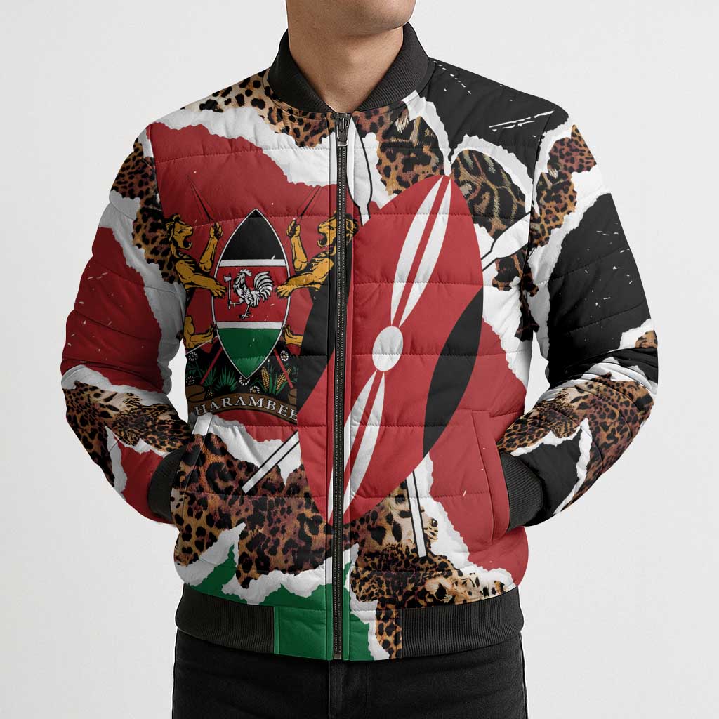 Kenya Grunge Bomber Puffer Jacket Mix Animal Skin Pattern - Wonder Print Shop