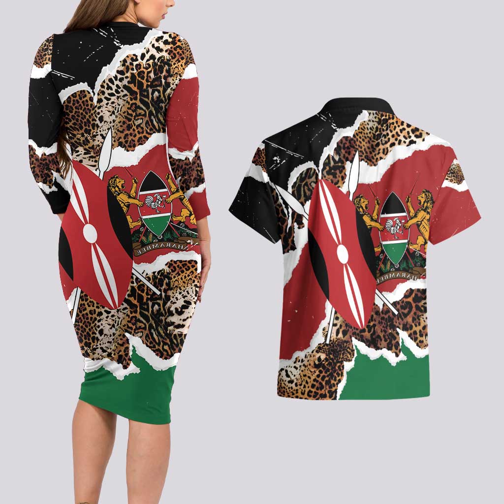 Kenya Grunge Couples Matching Long Sleeve Bodycon Dress and Hawaiian Shirt Mix Animal Skin Pattern - Wonder Print Shop