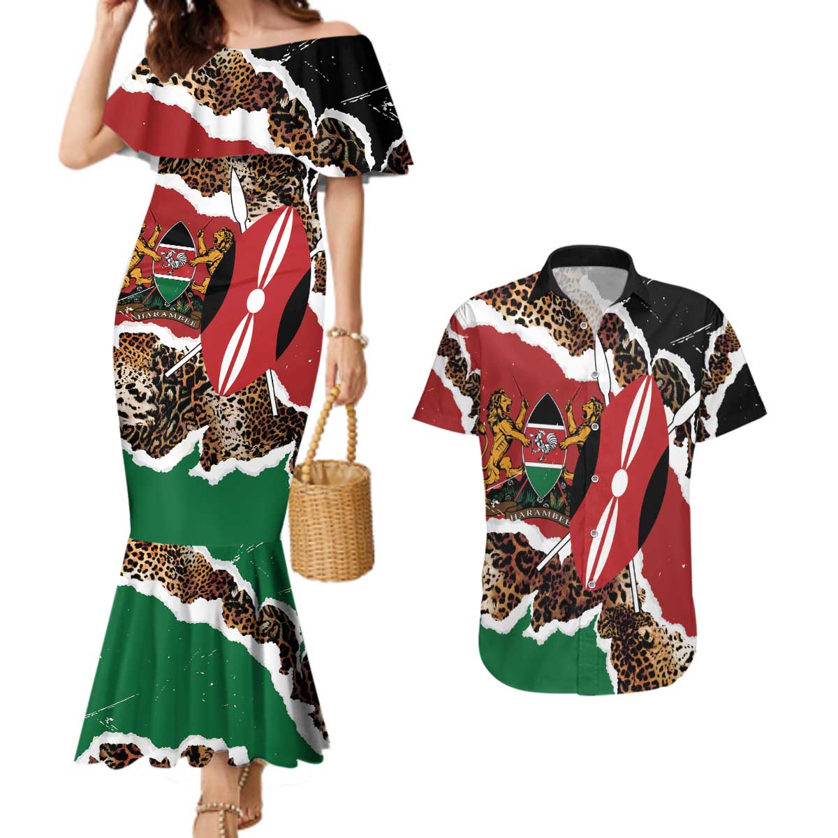 Kenya Grunge Couples Matching Mermaid Dress and Hawaiian Shirt Mix Animal Skin Pattern - Wonder Print Shop