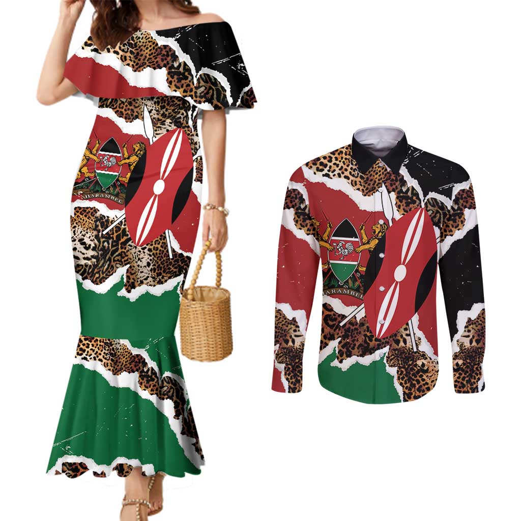 Kenya Grunge Couples Matching Mermaid Dress and Long Sleeve Button Shirt Mix Animal Skin Pattern - Wonder Print Shop