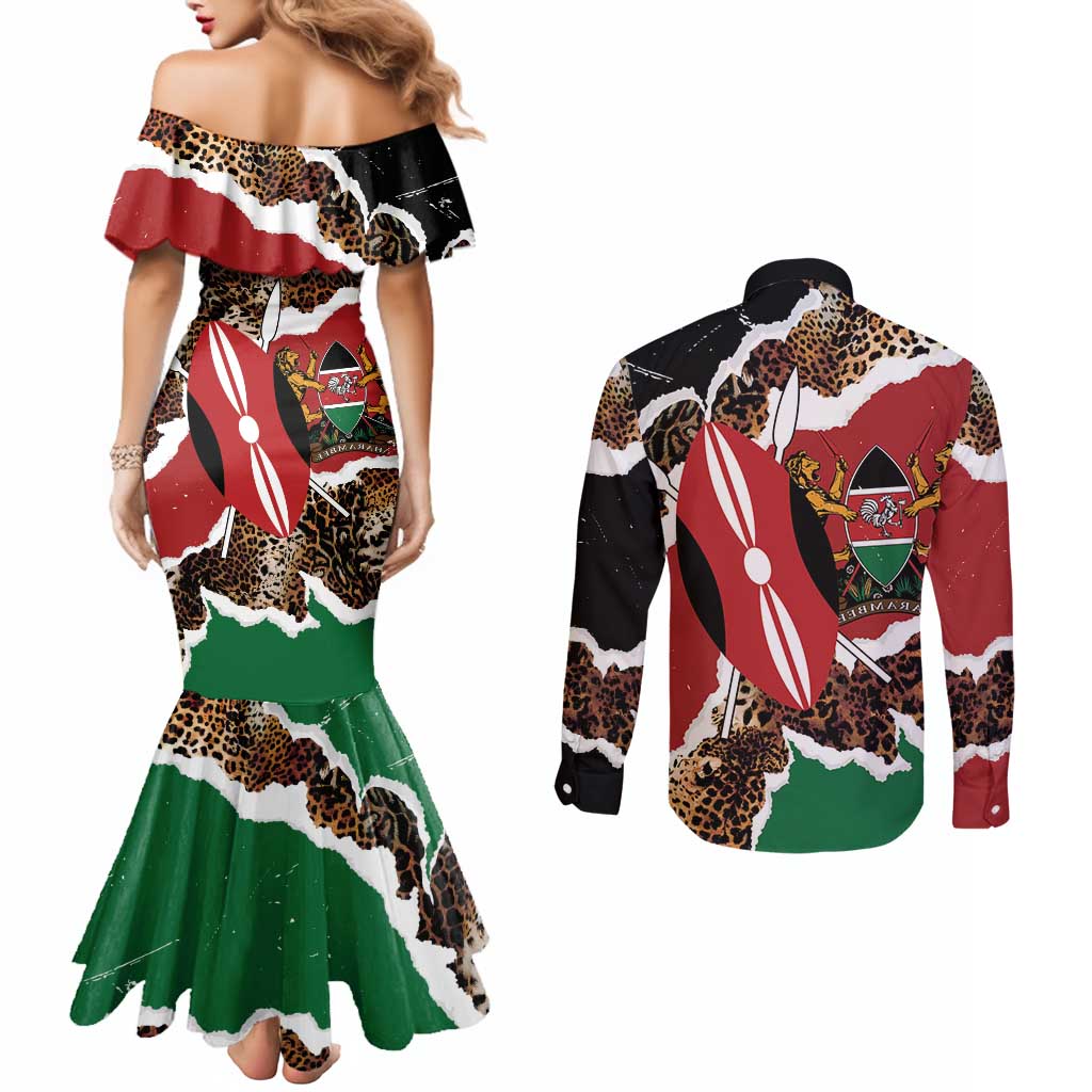Kenya Grunge Couples Matching Mermaid Dress and Long Sleeve Button Shirt Mix Animal Skin Pattern - Wonder Print Shop