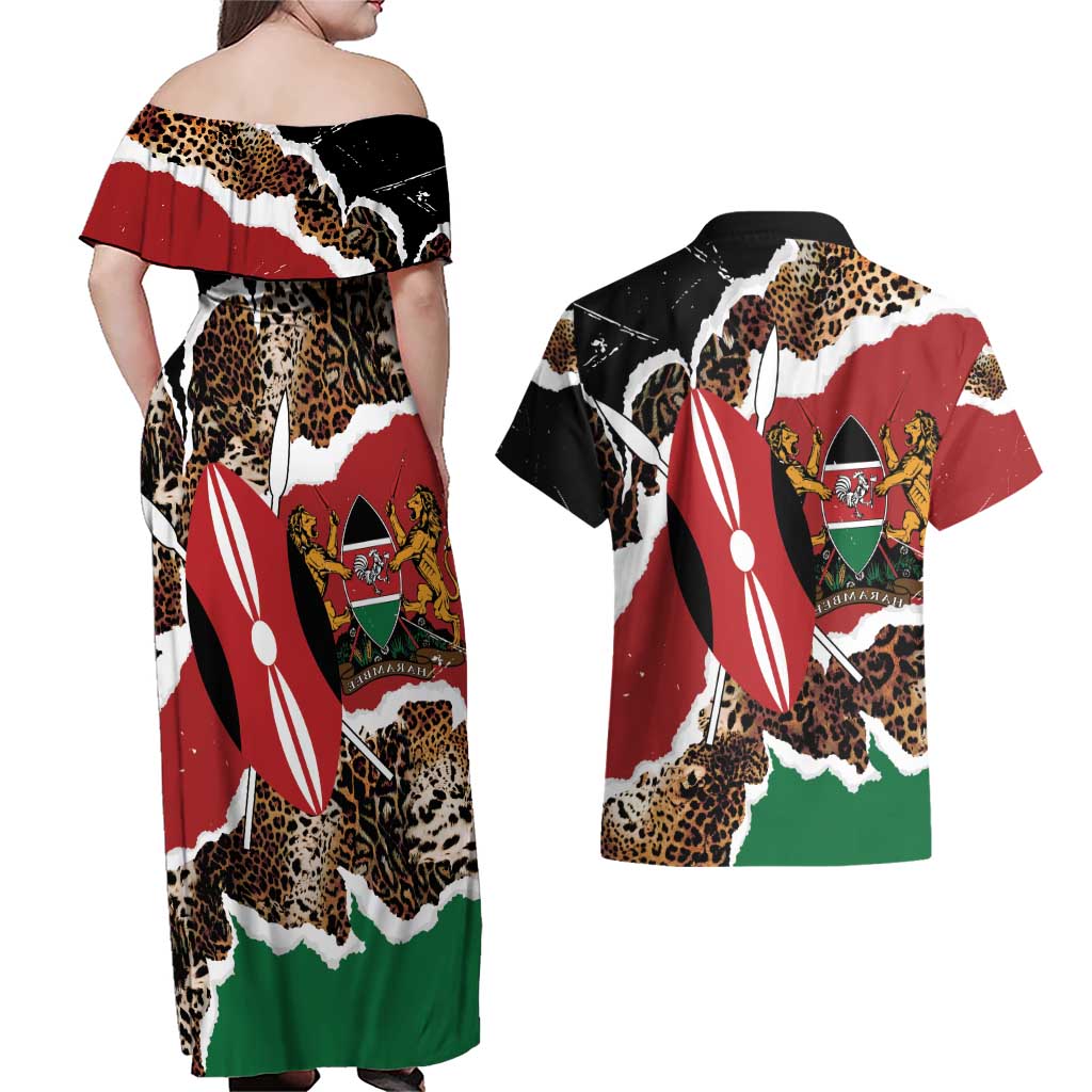 Kenya Grunge Couples Matching Off Shoulder Maxi Dress and Hawaiian Shirt Mix Animal Skin Pattern - Wonder Print Shop