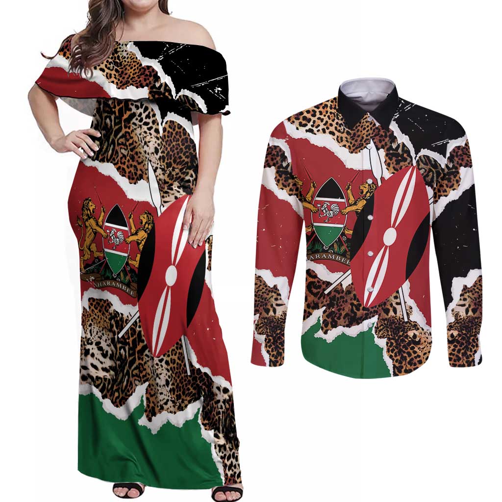Kenya Grunge Couples Matching Off Shoulder Maxi Dress and Long Sleeve Button Shirt Mix Animal Skin Pattern - Wonder Print Shop