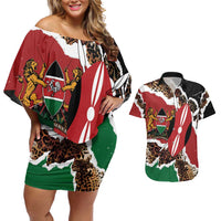 Kenya Grunge Couples Matching Off Shoulder Short Dress and Hawaiian Shirt Mix Animal Skin Pattern - Wonder Print Shop