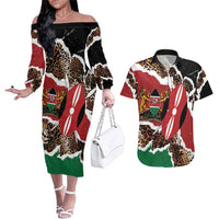 Kenya Grunge Couples Matching Off The Shoulder Long Sleeve Dress and Hawaiian Shirt Mix Animal Skin Pattern - Wonder Print Shop