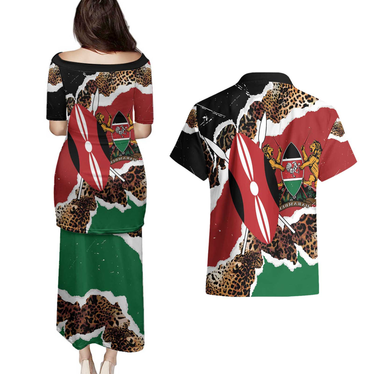 Kenya Grunge Couples Matching Puletasi and Hawaiian Shirt Mix Animal Skin Pattern - Wonder Print Shop