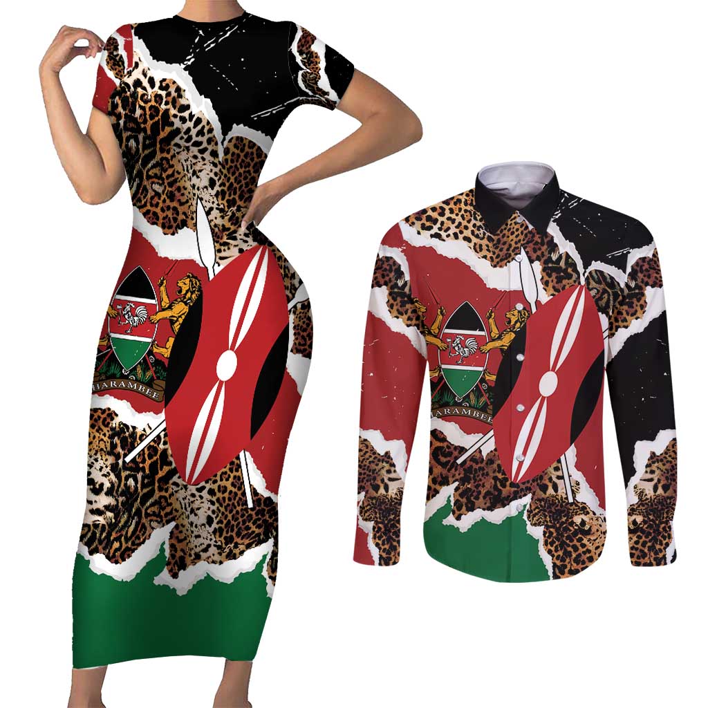 Kenya Grunge Couples Matching Short Sleeve Bodycon Dress and Long Sleeve Button Shirt Mix Animal Skin Pattern - Wonder Print Shop