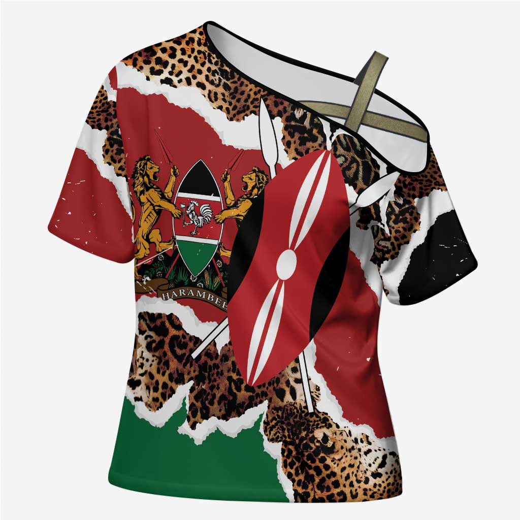 Kenya Grunge Cross Shoulder Shirt Mix Animal Skin Pattern - Wonder Print Shop